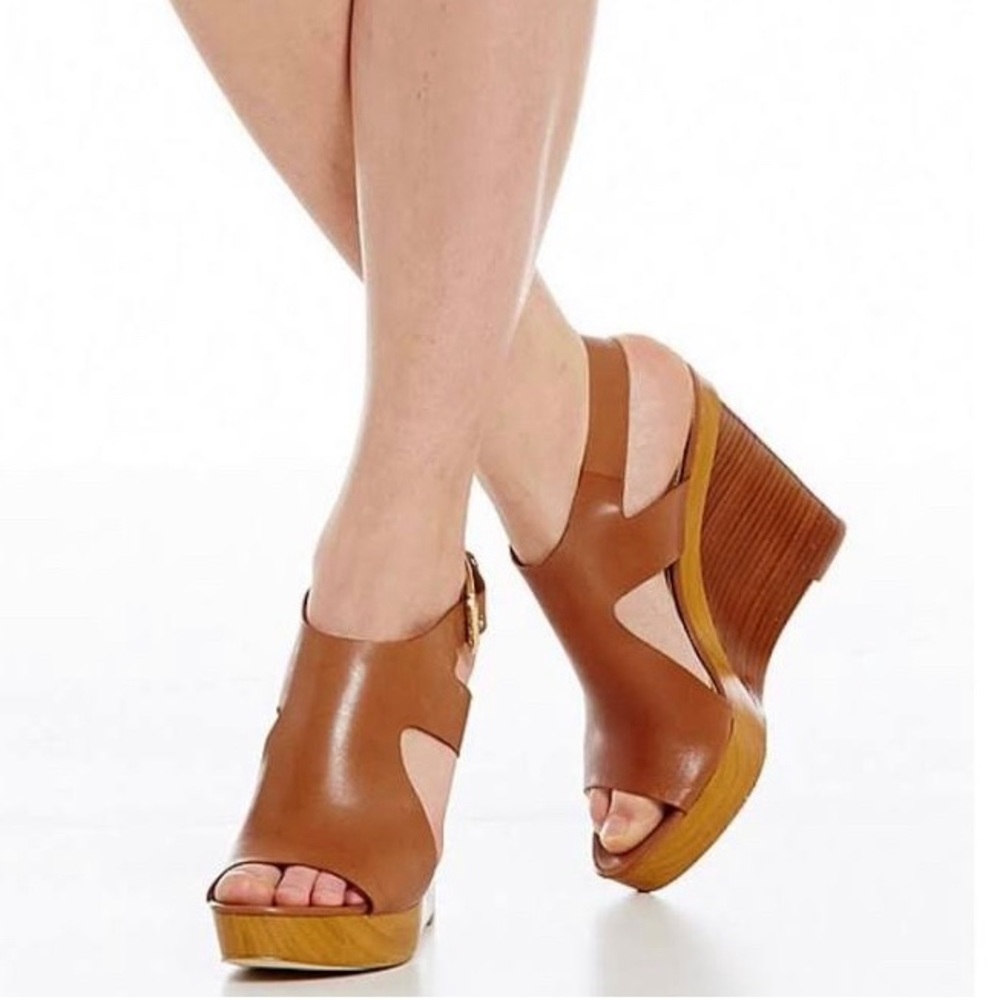 MICHAEL Kors Josephine Leather Peep Toe Wedges